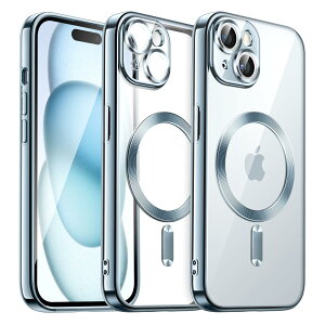 【送料無料】JETech iPhone 15 6.1インチ用 ソフトクリアケース カメラレンズ完全保護 MagSafeワイヤレス充電対応 耐衝撃 電気メッキTPUカバー (ブルー)