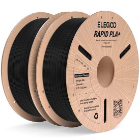 【送料無料】ELEGOO 高速 PLA プラス RAPID PLA+ フィラメント 1.75mm PLA+フィラメント 1.75mm 3D プリンター用フィラメント 寸法精度±0.02mm 印刷速度30-600mm/s対応 ほとんどのFDMプリンターに対応 (1KG/スプール 2.2 lbs) 黒色*2