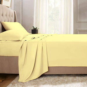 【送料無料】Pizuna コットンフラットシーツ シングル400スレッドカウント 梳毛ロングステープル綿100%サテン織り洗濯機で洗える高級フラットシーツ 1枚150x270cm(メロウイエロー)