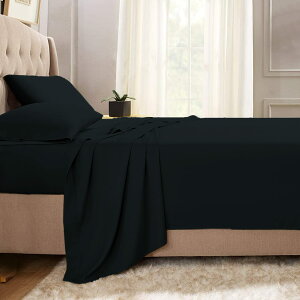 【送料無料】Pizuna コットンフラットシーツ ワイドキング400スレッドカウント 梳毛ロングステープル綿100%サテン織り洗濯機で洗える高級フラットシーツ 1枚280x270cm(黒)