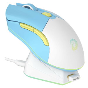 【送料無料】DAREU ゲーミングマウス 無線 水色/ブルー ワイヤレス2.4G/有線USB接続可能 超軽量85g 人間工学 可愛い 12000DPI 充電ドック付き プログラム可能 EM901X【1年間メーカー】