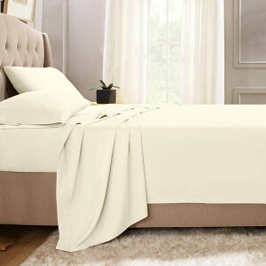 【送料無料】Pizuna コットンフラットシーツ ダブル400スレッドカウント 梳毛ロングステープル綿100%サテン織り洗濯機で洗える高級フラットシーツ 1枚180x270cm(新しいアイボリー)