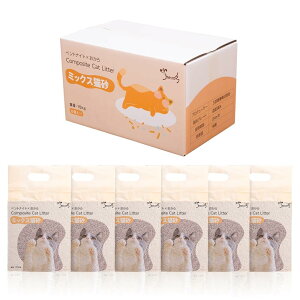 【送料無料】PETTOM 猫砂 ミックス猫砂 おから ベントナイトとおから 猫トイレ用品 混ぜる 脱臭 真空パック 飛び散らない トイレに流せる (2.5kg×6袋 ココアの香り)