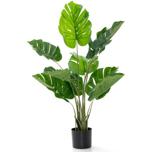 【送料無料】TANGKULA 人工 観葉植物 フェイク 120cm 1本 モンステラ フェイクグリーン 造花 光触媒 インテリア 室内 屋外 フェイク植物 人工観葉植物 水やり不要 枯れない 盆栽植物
