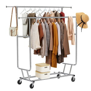 【送料無料】Huaniun ハンガーラック 頑丈 2段 パイプハンガーラック 物干し スタンド 洋服ハンガー 大容量 洋服ラック たっぷり収納 耐荷重240KG 業務用 衣類ラック 高さ・縦横伸縮タイプ 幅130