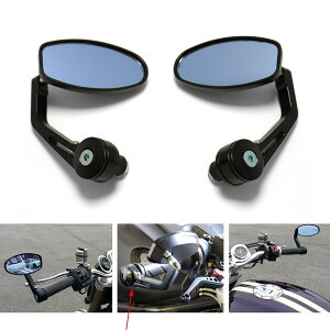 【送料無料】バーエンドミラー アルミ製 ブルーガラス ブラック 22mm 左右セット カワサキ HONDA 汎用