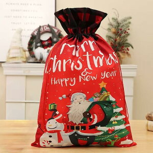 【送料無料】FINGOOO クリスマス 袋 ラッピング 大・35×50CM 巾着 バッグ サンタ袋 雑貨 収納 ギフト プレゼント 厚手 北欧風 おしゃれ 可愛い 赤 レッド 1個 (B)