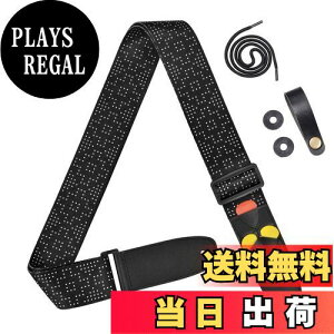 yz[Amumu] White Dot Guitar Strap with 3 Pick Holders for Acoustic, Electric, Bass Guitars -Black