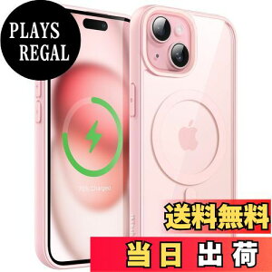 【送料無料】JETech iPhone 15 Plus 6.7インチ用 マグネット ケース MagSafeに対応 衝撃吸収 バンパーカバー ソリッドカラーマットTPUフレーム 傷つけ防止 クリアバック (ピンク)