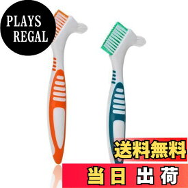 【送料無料】TOAURDA 入れ歯用歯ブラシ2本セット 義歯 歯ブラシ 義歯 クリーニングブラシ 義歯用歯ブラシ ポータブル 両面オーラルケア 家庭用 効果的なクリーニング ポータブル 義歯クリーンブラシ (グリーン/オレンジ色)