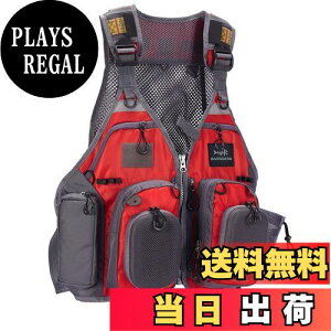 【送料無料】Bassdash(バスダッシュ) フィッシングベスト 釣り メッシュ アウトドア トップス 多機能ベスト 男女兼用 フリーサイズ (F-22 レッド)