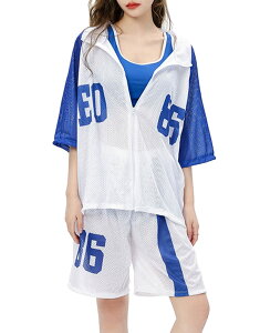 【送料無料】 可愛い 半袖 メッシュトップス付き 水着 体型カバー 3点セット ビキニ タンキニ レディース スポーティ水着 セパレート 大人 スイムウェア ファッション オーバーシルエット