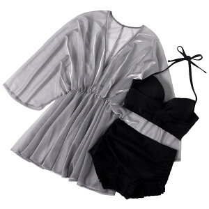 【送料無料】 水着 レディース ビキニ 3点セット セパレート 紫外線対策 スイムウェア ビーチウェア 女性用水着 フレア水着 着痩せ 温泉水着 海水浴 無地 可愛い SWM004 色:ブラック/グレー、