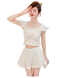 【送料無料】 水着 レディース 体型カバー ビキニ 2点セット可愛い セパレート ビスチェ風 タンキニ ラッシュガード 露出控えめ スカート レディース スイムウェア 女性用 ピーチ海水浴 温
