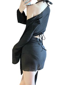 【送料無料】 ビキニ水着 レディース 水着 4点上下セット ビキニ スイムウェア Vネック 温泉水着 体型カバー 胸パッド付き 無地 セクシー 長袖 赤外線防止 色:ブラック、サイズ:XL