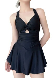 【送料無料】 大きいサイズ 水着 レディース 半袖 前開き オールインワン水着 体型カバー フィットネス水着 スイムウェア 胸パッド付き 女性用 水陸両用 色:ブラック、サイズ:XL