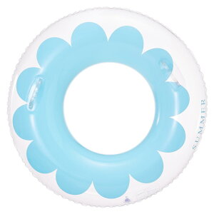 【送料無料】DINETTE 浮き輪 フロート 海水浴 水遊び プール 丸型 色:透明花柄 ブルー 持ち手付き、サイズ:90#