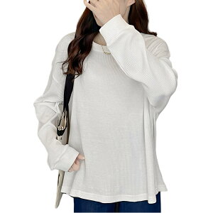 【送料無料】 ワッフル Tシャツ レディース メロウ 丸首 長袖 無地 ボトムシャツ 薄い プルオーバー トップス ストレッチ 大きいサイズ カットソー オフィス おしゃれ ゆったり 着痩せ シン