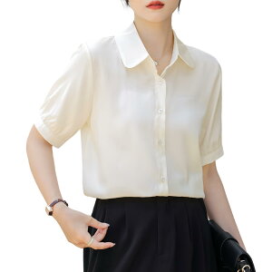 【送料無料】 ブラウス シルク風 レディース Vネック 薄手 半袖 無地 シャツ トップス エレガント ゆったり おしゃれ オフィス 夏用クール 通気性 軽量 日常着用 通勤 大人可愛い 大きいサイ