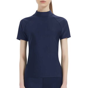 【送料無料】 ラッシュガード レディース 半袖 tシャツ 立ち襟タイプ 水着 ハイネック 体型カバー 日焼け予防 水陸両用 冷感 吸汗速乾 112 色:112ネイビー、サイズ:L