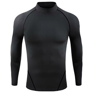 【送料無料】 スポーツインナー キッズ ハイネック 長袖 コンプレッションウェア アンダーシャツ トレーニングウェア アンダーウェア ランニングウェア 吸汗速乾 子供用 色:ブラック/ブラ