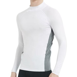 【送料無料】 コンプレッションウェア メンズ 長袖 ハイネック アンダーシャツ スポーツインナー 吸汗 速乾 スポーツシャツ ゴルフウェア 夏用インナー 色:ホワイト/グレー(ハイネック)、