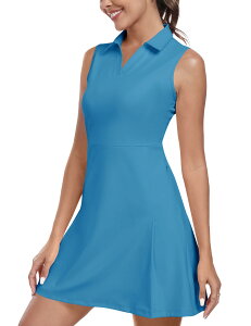 【送料無料】 テニスウェア レディース ポロワンピース ノースリーブ スポーツ 見せパン付き 通気 ゴルフワンピース速乾 Tシャツ テニスドレス ポケット カスパッツ付き ジュアル服 2点セッ