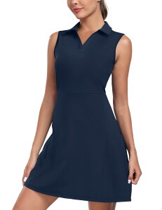 【送料無料】 テニスウェア レディース ポロワンピース ノースリーブ スポーツ 見せパン付き 通気 ゴルフワンピース速乾 Tシャツ テニスドレス ポケット カスパッツ付き ジュアル服 2点セッ