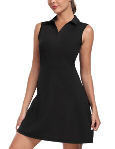 【送料無料】 テニスウェア レディース ポロワンピース ノースリーブ スポーツ 見せパン付き 通気 ゴルフワンピース速乾 Tシャツ テニスドレス ポケット カスパッツ付き ジュアル服 2点セッ