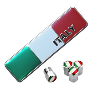 【送料無料】TIGRE BLANC 国旗 ステッカー 立体 タイヤ エア バルブ キャップ エンブレム アクセサリー ドレスアップ 汎用 アルミ 1枚 4個 セット 色:イタリア