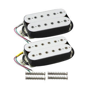 【送料無料】FLEOR Alnico 5 エレキギター ダブルコイル ハムバッカー ピックアップ 固定ポールピース 色:白、サイズ:ネック + (14~15K) ブリッジ ピックアップ