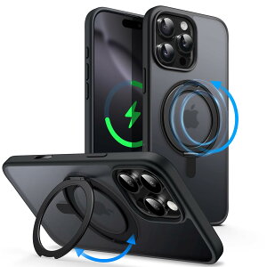 【送料無料】JETech iPhone 16 Pro 6.3インチ用360度回転リングケース カメラコントロールボタン搭載 MagSafe対応 薄型耐衝撃 スタンド&リングホルダー付き スマホカバー 色:ブラックチタニウム