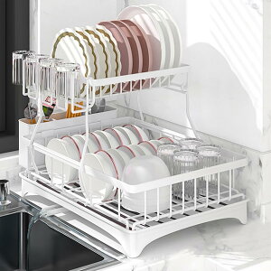 【送料無料】Beideli 水切りラック 自動排水 2段式 大容量 ディッシュラック キッチン収納 食器乾燥 皿立て 箸収納 組み立て簡単 台所用 色:ホワイト、サイズ:自動排水【2段式】