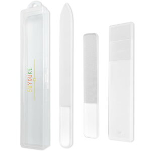 【送料無料】5WYOUKE 爪やすり 爪磨き つめやすり 【 ナノ技術 ガラス製 】 ネイルケア ネイルファイル つや出し ピカピカ つめみがき 4点セット 収納ケース付き 色:透明、サイズ:角頭爪や