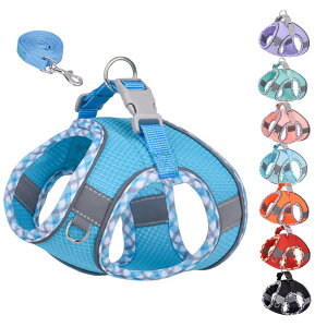 【送料無料】KUVEELA PET 小型犬 猫 中型犬 ハーネス リードセット 牽引ロープ 胸当て 胴輪 ドッグウエア 反射光ストリップ付き メッシュ おしゃれ 調節可能 お散歩 着脱簡単 色:ダークブルー