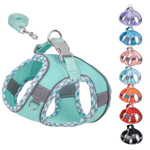 【送料無料】KUVEELA PET 小型犬 猫 中型犬 ハーネス リードセット 牽引ロープ 胸当て 胴輪 ドッグウエア 反射光ストリップ付き メッシュ おしゃれ 調節可能 お散歩 着脱簡単 色:グリーン、サ