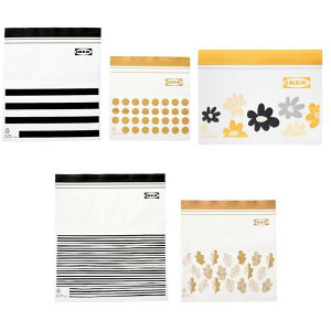 【送料無料】IKEA 再利用可能 ISTAD/イースタード プラスチック袋 小ブラック イエロー1箱(0.4Lx30袋 1Lx30袋) 中ブラック/イエロー1箱(1.2Lx25枚 2.5Lx25枚) 花柄イエロー1箱(0.2L 60枚) サイズ:5個アソー