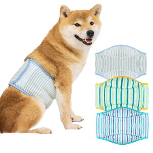【送料無料】KUVEELA PET 犬用マナーベルト 雄犬用おむつ 犬用オムツカバー 男の子 お散歩 お外出 室内 おでかけ 介護 発情期 通気性 吸水性良い 再利用可能 色:(新)グリーンボーダー、サイ