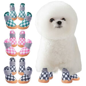 【送料無料】KUVEELA PET 小型犬 中型犬 犬靴 犬用シューズ ペットブーツ ドッグウェア メッシュ ひんやり 軽い 脱げない 肉球保護 滑り止め 汚れ防止 通気性 マジックテープ お出かけ お散歩 4