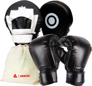 【送料無料】MERCIEL ボクシング トレーニング グローブ ミット セット 収納袋 付き フリーサイズ【元ボクサー監修】 色:グローブ & ミット (ホワイトグレード)、サイズ:フリーサイズ