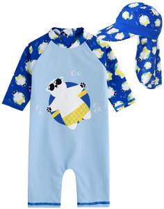 yz[Vaenait Baby] 0-24 OJbg UVJbg bVK[h xr[ q c Aj}LN^[ ԕ  s[X  Gu Baby Swimsuit FFBaby Tanning Bear Blue +capATCYFL