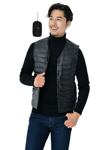 【送料無料】Bvaeocl ダウンベスト メンズ インナーダウンベスト Vネック 立ち襟 軽量 防寒 暖かい ウルトラライト 収納袋付き BV49 色:(襟なし)ブラック、サイズ:XL