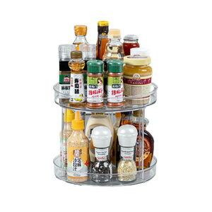 【送料無料】Riblind スパイスラック 回転式 調味料ラック 2段 360度回転 卓上 丸型 大容量 洗える キッチン収納 化粧品も収納可 組立簡単 滑り止め付 (Mサイズ)