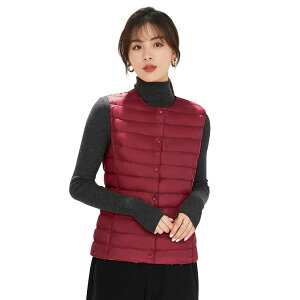 【送料無料】CLAZOLIY ダウンベスト レディース インナー ウルトラライト ダウン ベスト 襟の形が変更可能です Vネック 丸首 袖無し 軽量 暖かい 防寒 細身 収納袋付き CL106 色:レッド、サイズ