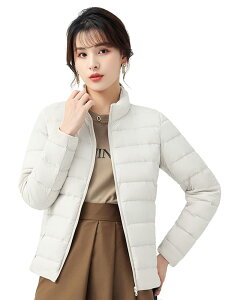 【送料無料】CLAZOLIY ウルトラライト ダウンジャケット レディース ライトダウン 暖かい 軽量 防風 防寒 ダウンコート コンパクト収納 CL108 色:襟ホワイト、サイズ:XL