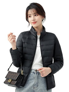 【送料無料】CLAZOLIY ウルトラライト ダウンジャケット レディース ライトダウン 暖かい 軽量 防風 防寒 ダウンコート コンパクト収納 CL108 色:襟ブラック、サイズ:XL