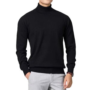 【送料無料】CLAZOLIY セーター メンズ タートルネック ニット 春秋冬 無地 長袖 暖かい 防寒 カジュアル おしゃれ シンプル カットソー トップス CL125 色:ブラック、サイズ:XL