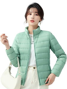 【送料無料】CLAZOLIY ウルトラライト ダウンジャケット レディース ライトダウン 暖かい 軽量 防風 防寒 ダウンコート コンパクト収納 CL108 色:襟グリーン、サイズ:S