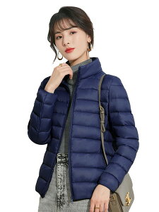 【送料無料】CLAZOLIY ウルトラライト ダウンジャケット レディース ライトダウン 暖かい 軽量 防風 防寒 ダウンコート コンパクト収納 CL108 色:襟ネイビー、サイズ:2XL