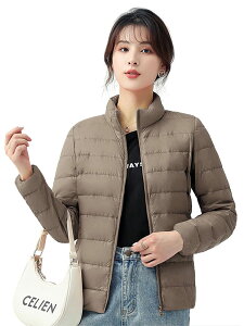 【送料無料】CLAZOLIY ウルトラライト ダウンジャケット レディース ライトダウン 暖かい 軽量 防風 防寒 ダウンコート コンパクト収納 CL108 色:襟カーキ、サイズ:L